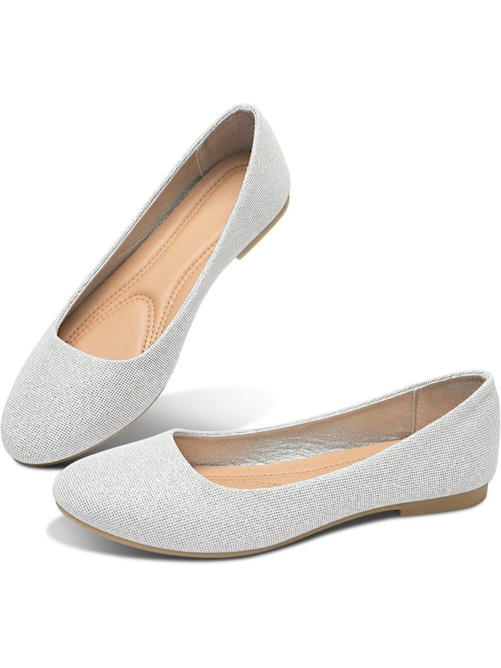 Women's Light Grey Textile Round Toe Flat Shoes Slip on Dress Comfortable - Picture 1 of 6